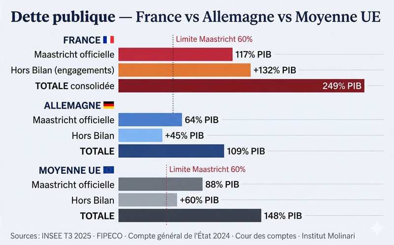 Dette France vs Allemagne vs UE % PIB